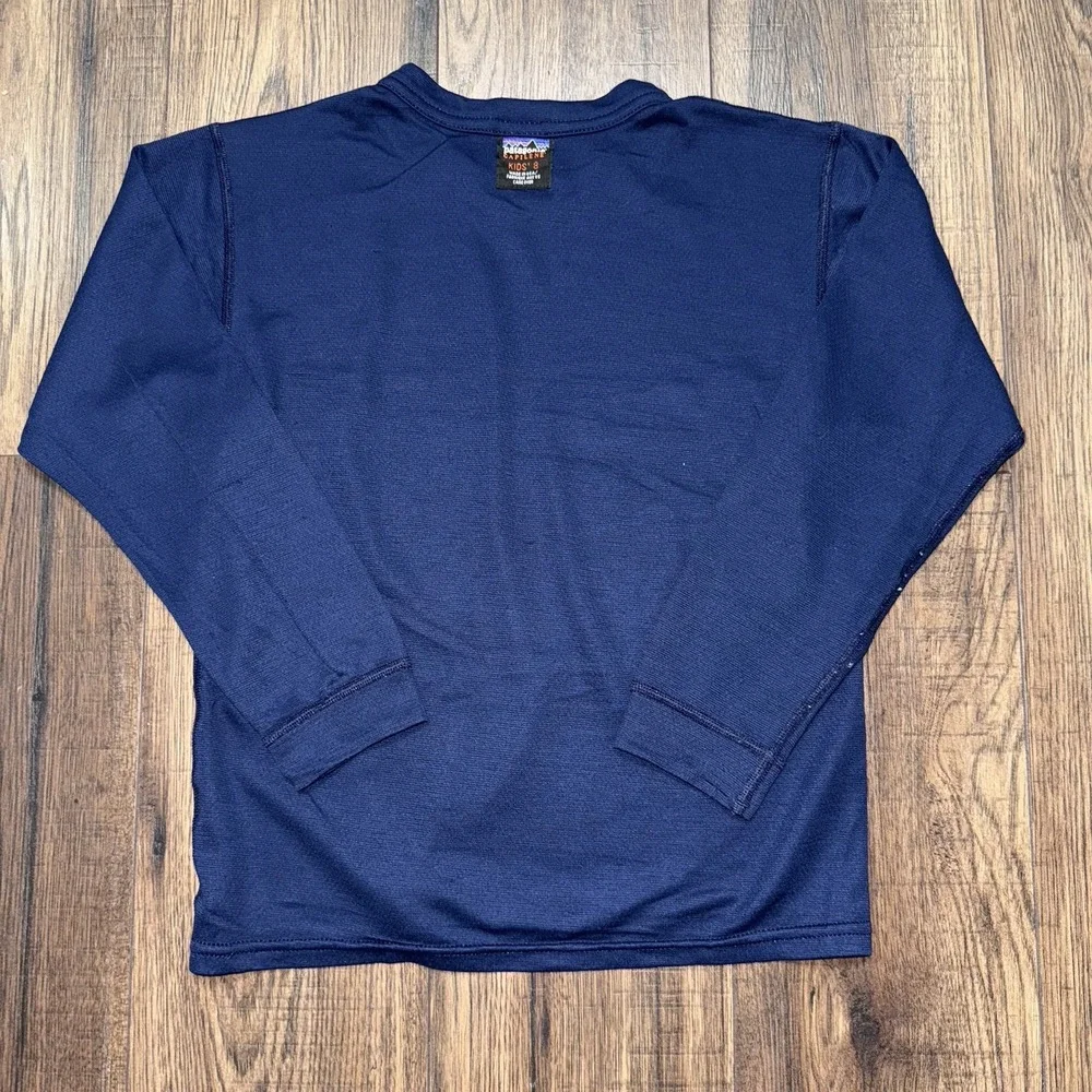 Patagonia Capilene Long Sleeve Shirt Made in USA Navy Blue Youth Size 8 Vintage